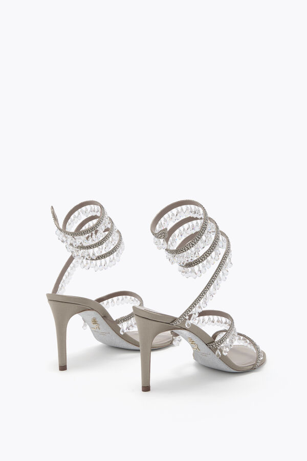 CHANDELIER TAUPE SATIN/BLACK DIAMOND STRASS SANDAL
