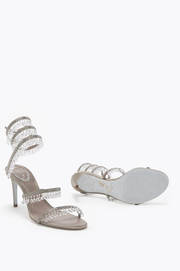 CHANDELIER TAUPE SATIN/BLACK DIAMOND STRASS SANDAL