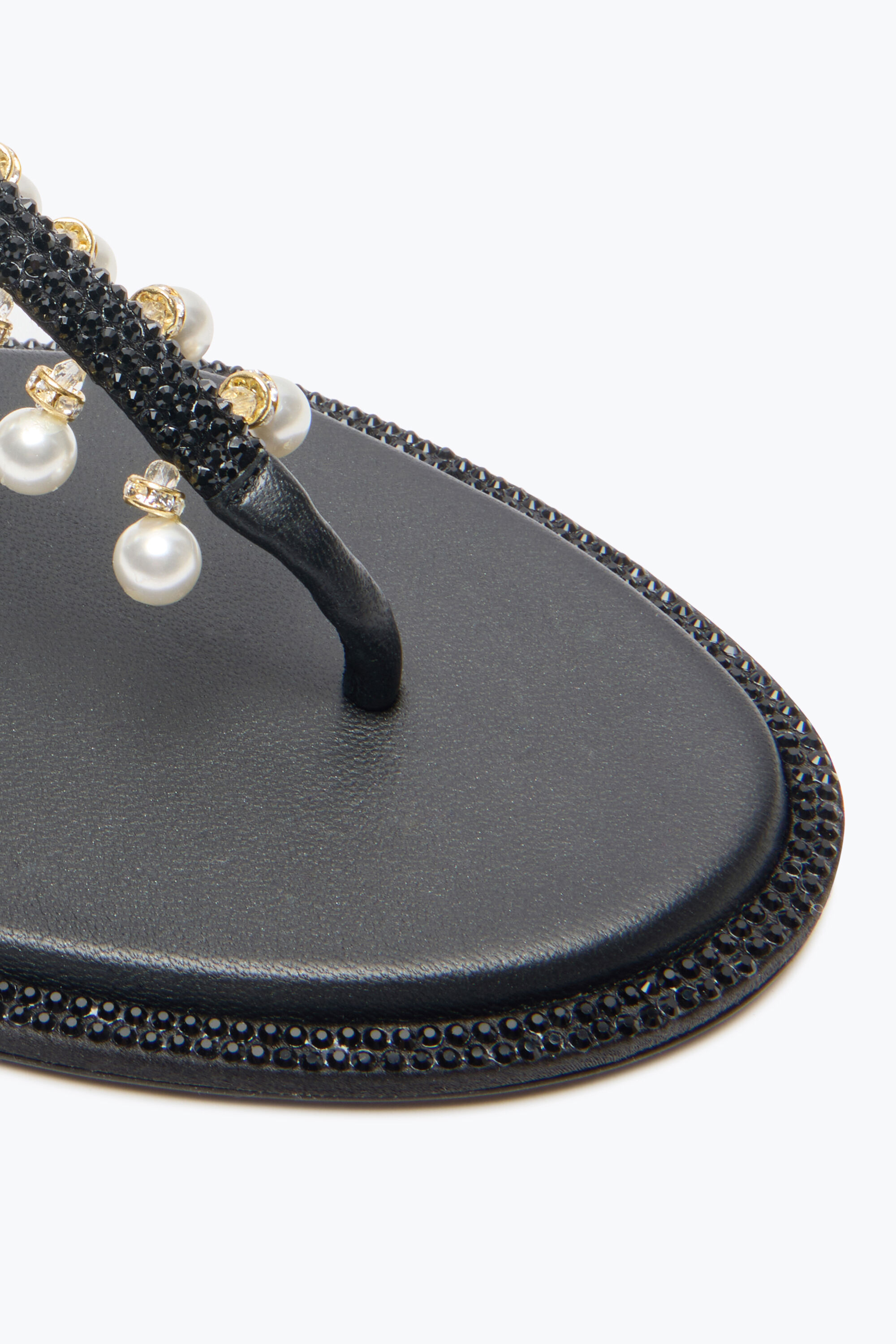 Jeweled DIANA BLACK SANDAL WITH PEARLS 10 | Rene Caovilla®