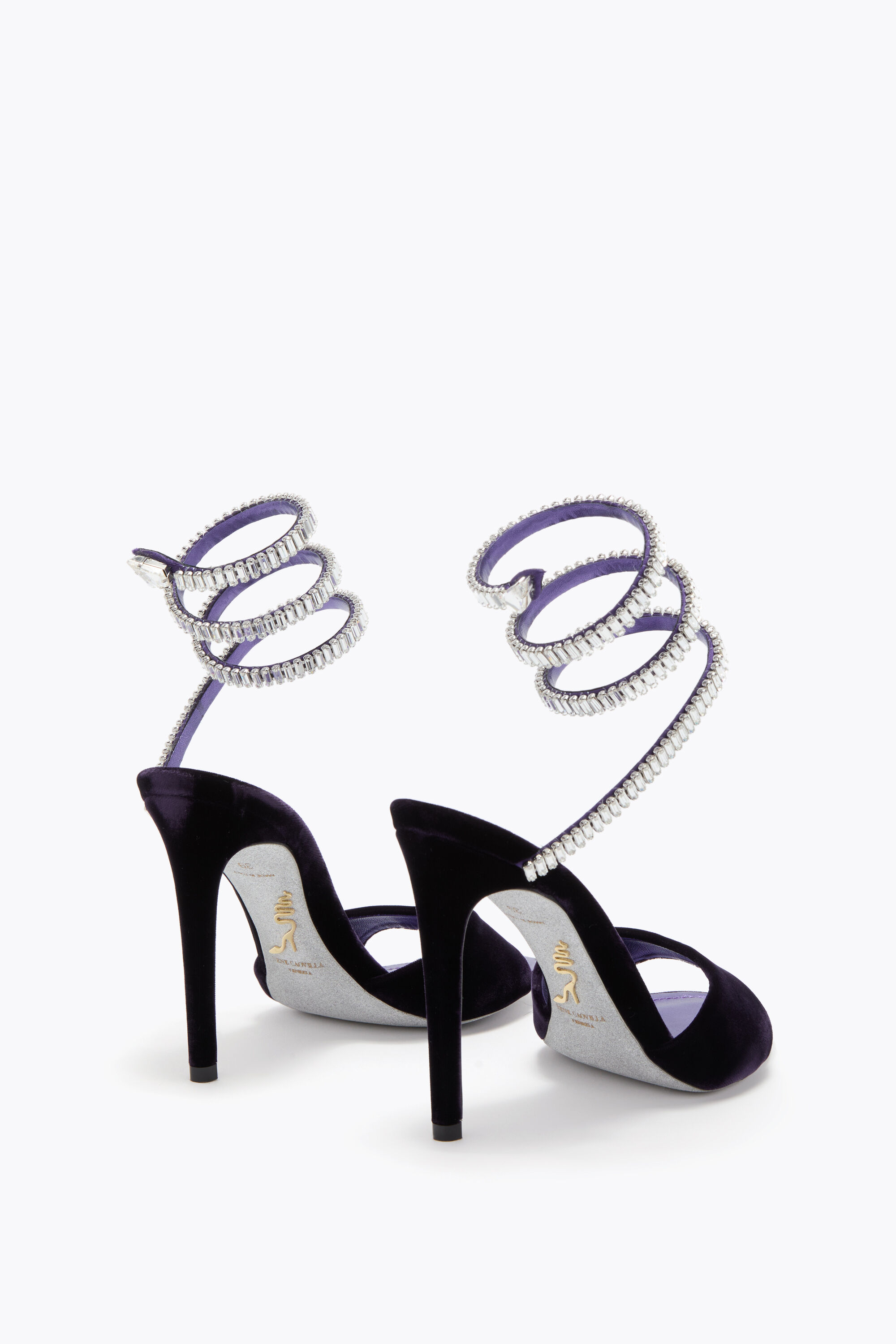Jeweled SPARK SANDAL IN PURPLE VELVET 105 | Rene Caovilla®