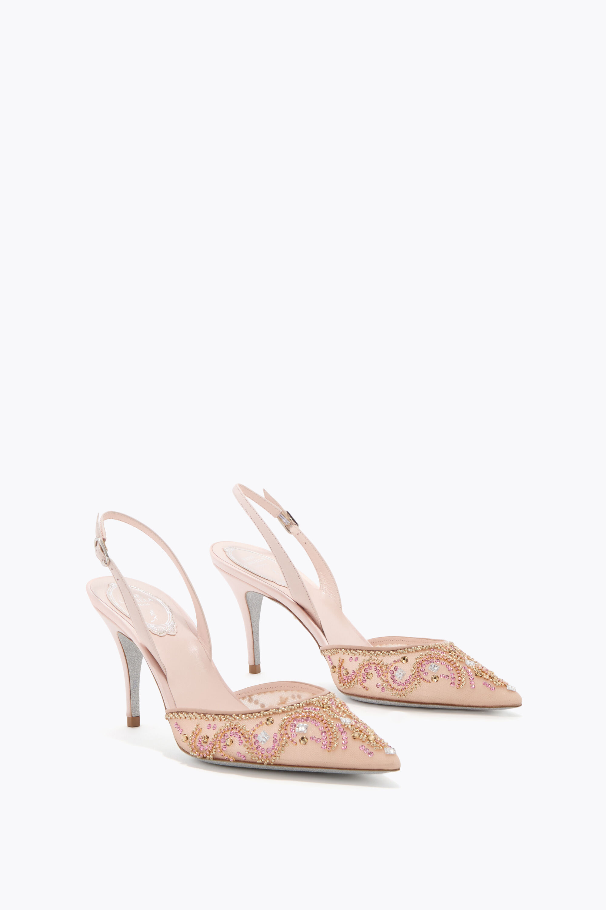 Jeweled JAHANARA POWDER PINK SLINGBACK 80 | Rene Caovilla®