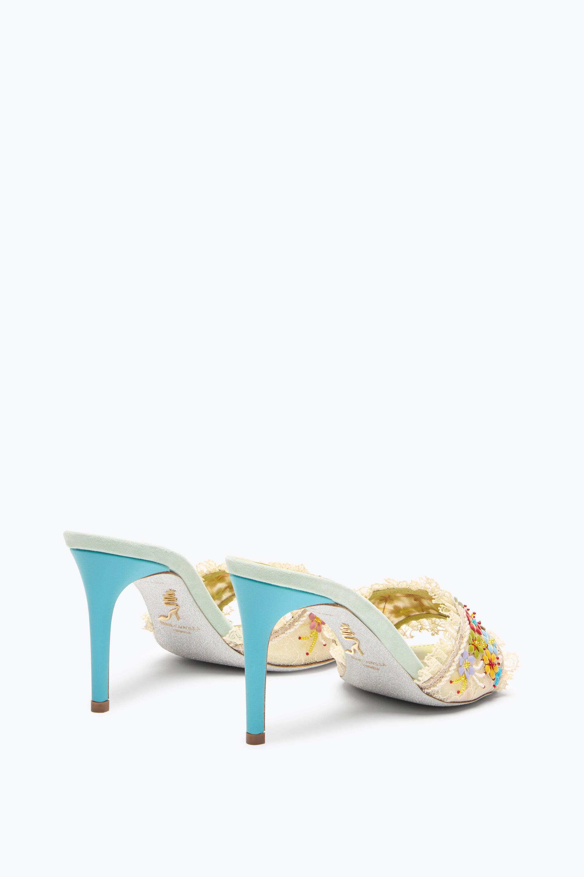 renecaovillaレネカオヴィラ装飾付きビジューグリーンサンダル Jeweled BLOOM SLIDER SANDAL 80 | Rene Caovilla®