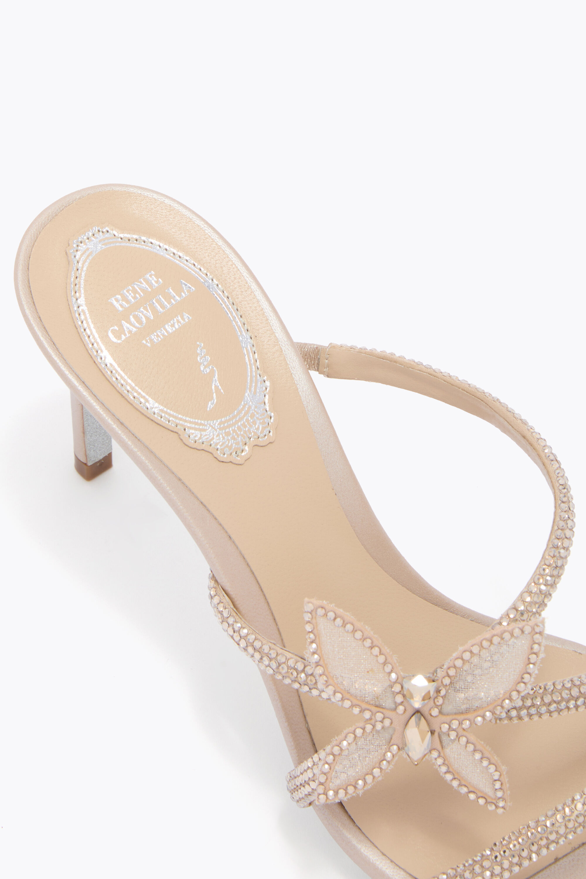 Jeweled BUTTERFLOWER CHAMPAGNE MULE 80 | Rene Caovilla®
