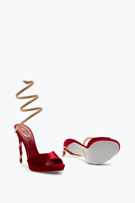 Margot Red Velvet Sandal 120 Sandals in Red for Women | Rene Caovilla®