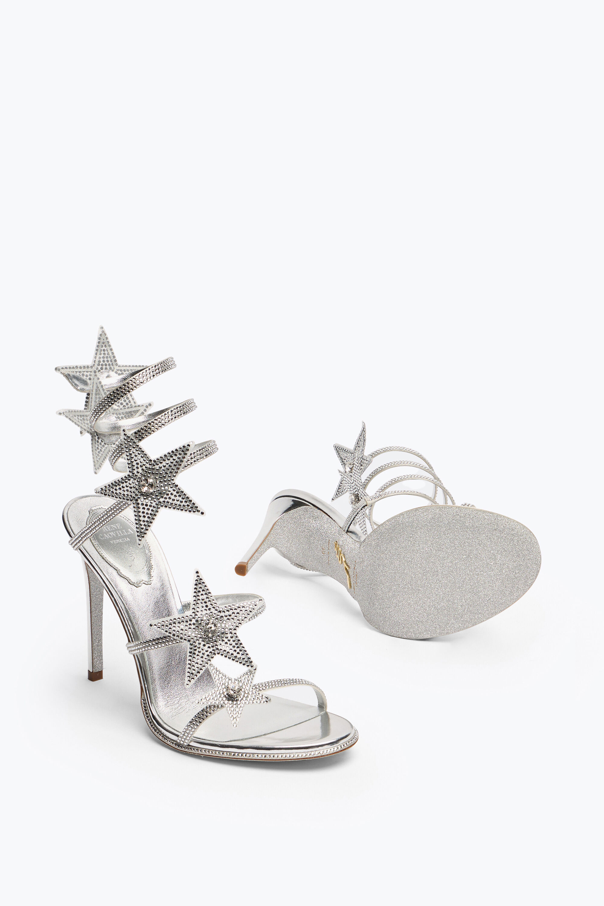Jeweled CLEO STAR SILVER SANDAL 105 | Rene Caovilla®