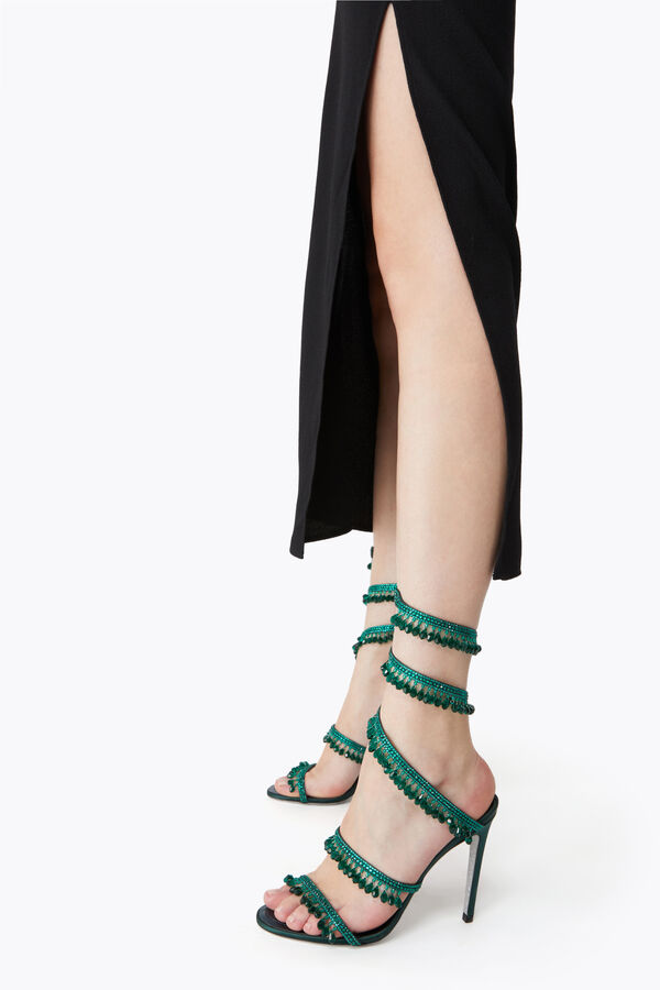 CHANDELIER GREEN 300 SATIN/EMERALD STRASS SANDAL