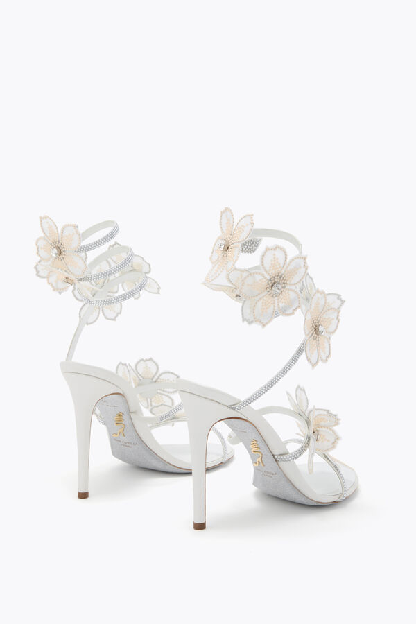 PEACH FLOWER IVORY SATIN/CRYSTAL-CREAM STRASS SANDAL