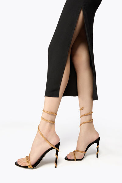 Jeweled MARGOT BLACK AND GOLD SANDAL 105 | Rene Caovilla