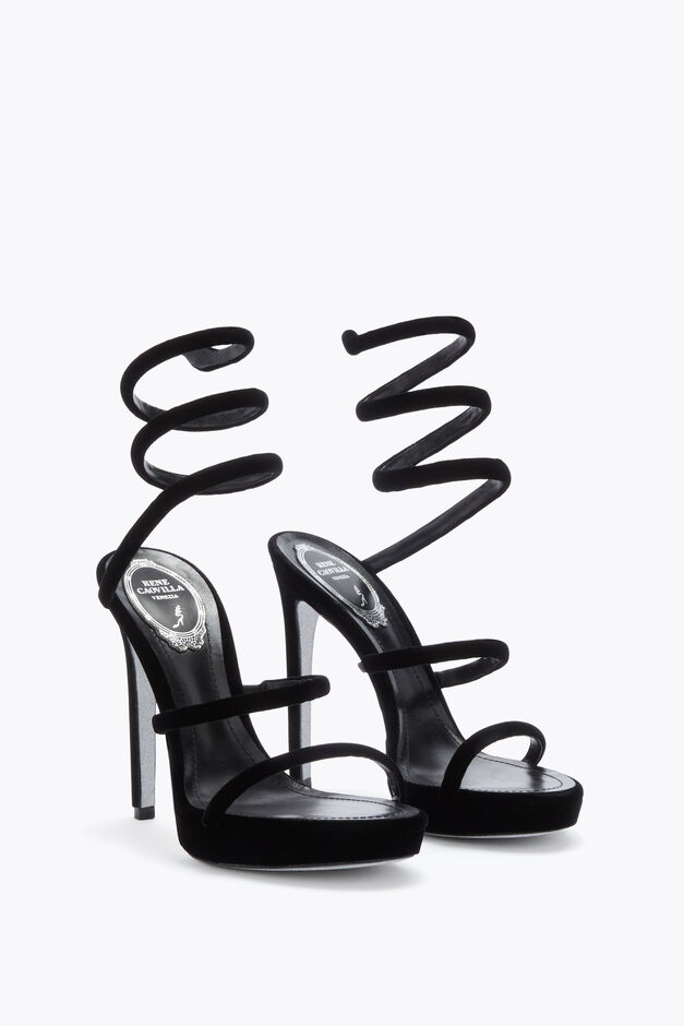 CLEO BLACK VELVET PLAFORM SANDAL 120