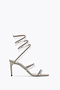 CHANDELIER TAUPE SATIN/BLACK DIAMOND STRASS SANDAL