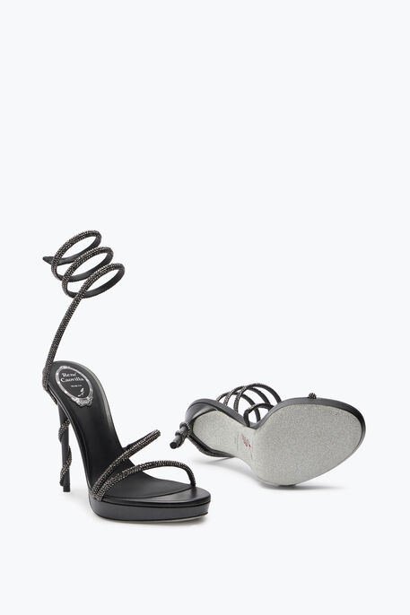 MARGOT CRYSTAL BLACK PLATFORM SANDAL 120