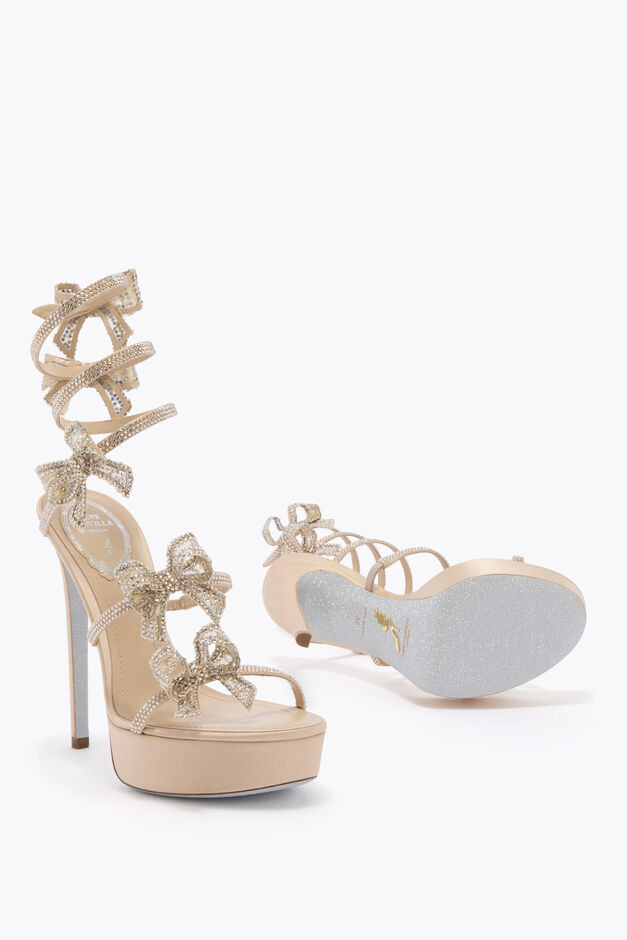 CLEO RIBBON CHAMPAGNE PLATFORM SANDAL 130