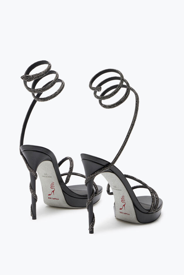 MARGOT CRYSTAL BLACK PLATFORM SANDAL 120