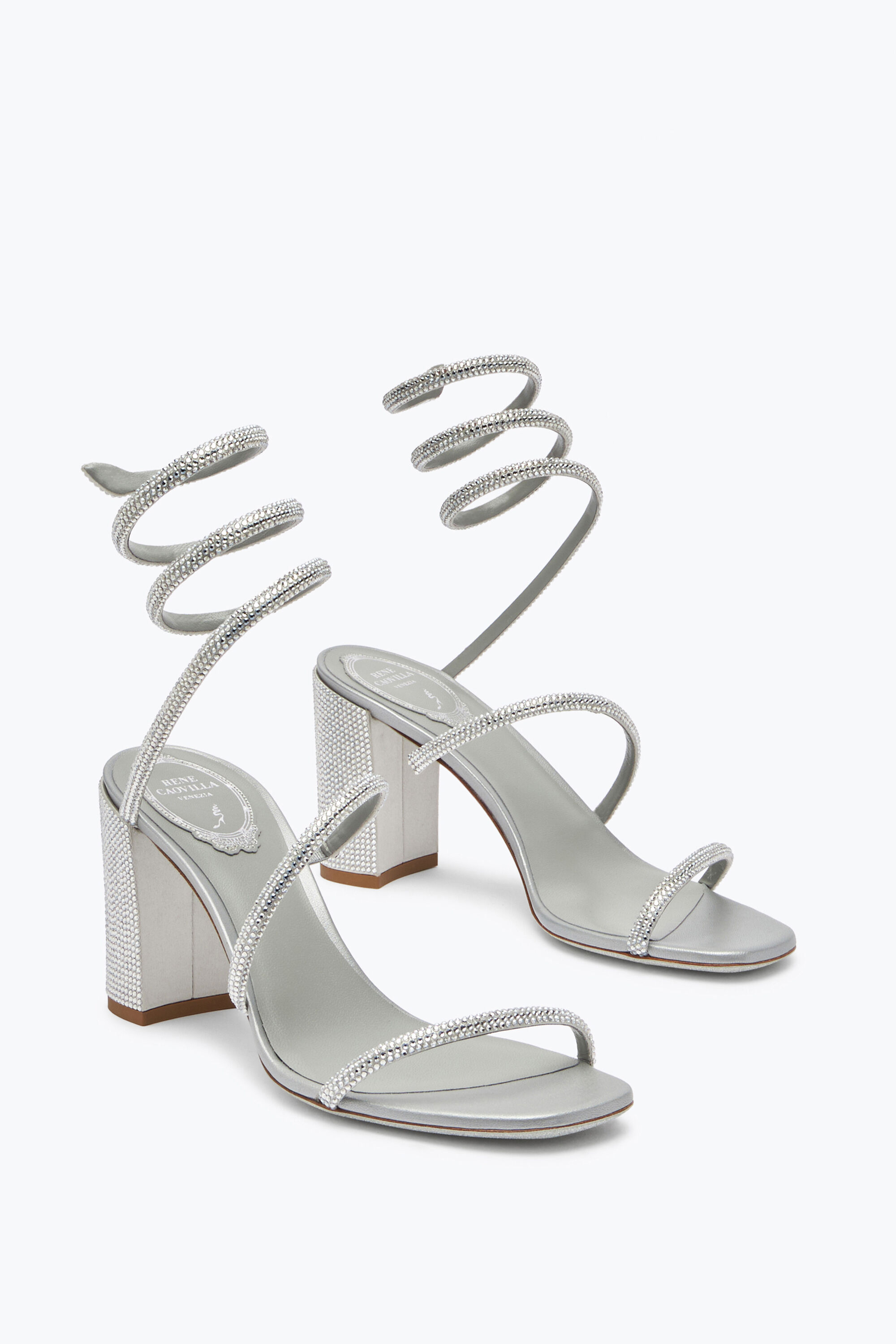 Jeweled Cleo Crystal Gray Sandal 80 | Rene Caovilla®