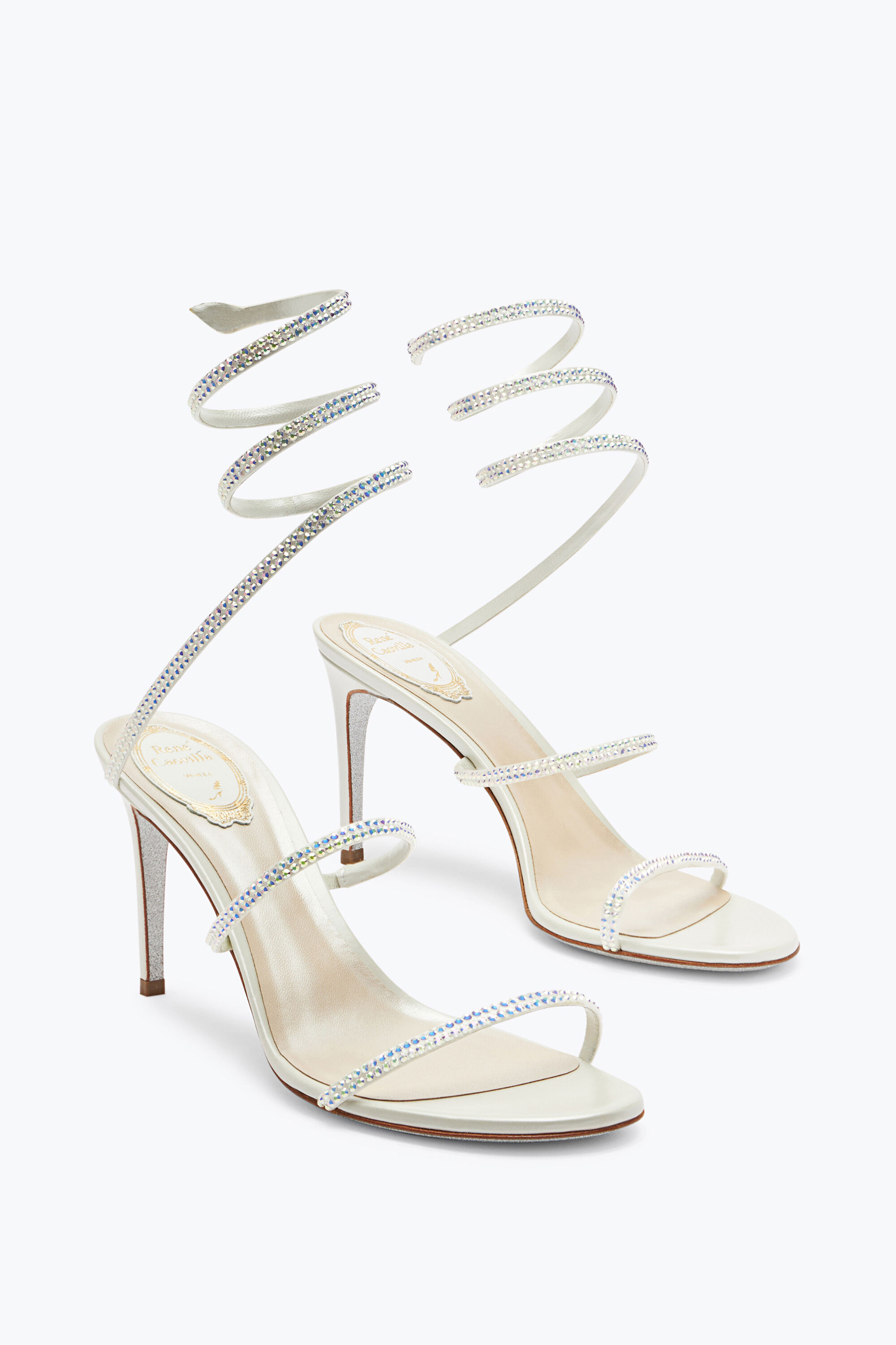 パーティーシューズ REN CAOVILLA CLEO RHINESTONE-EMBELLISHED SATIN SANDALS Cleo embellished satin sandals in pink - Rene Caovilla