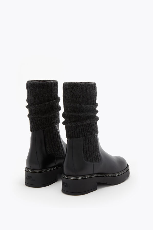 BIKA LEATHER AND CASHMERE BLACK ANKLE BOOT WITH CRYSTALS 50