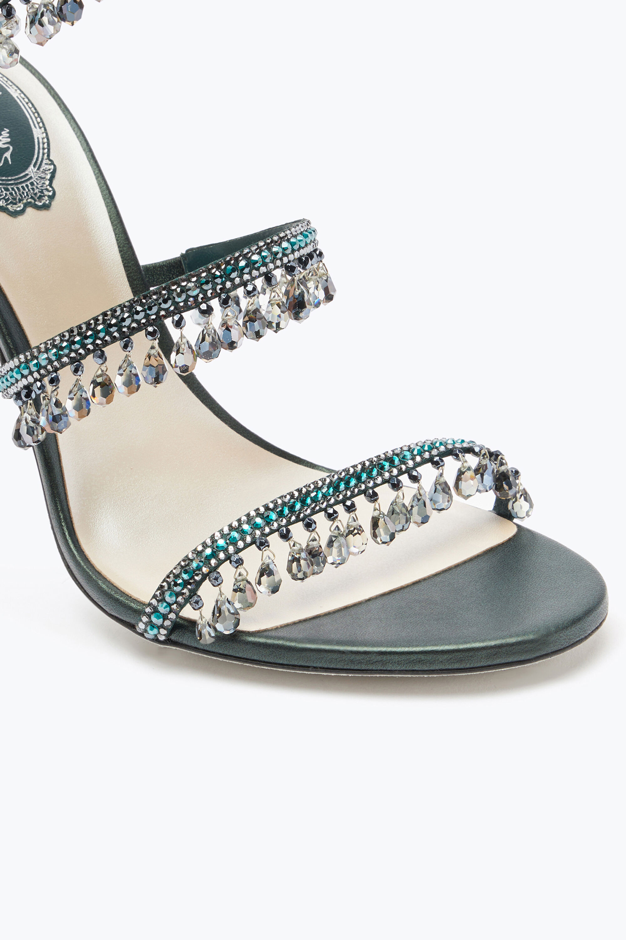 René - Rene ルネ LIMITED EDITION カメリアボタン テーラード Jeweled CHANDELIER SILVER SANDAL 105 | Rene Caovilla®