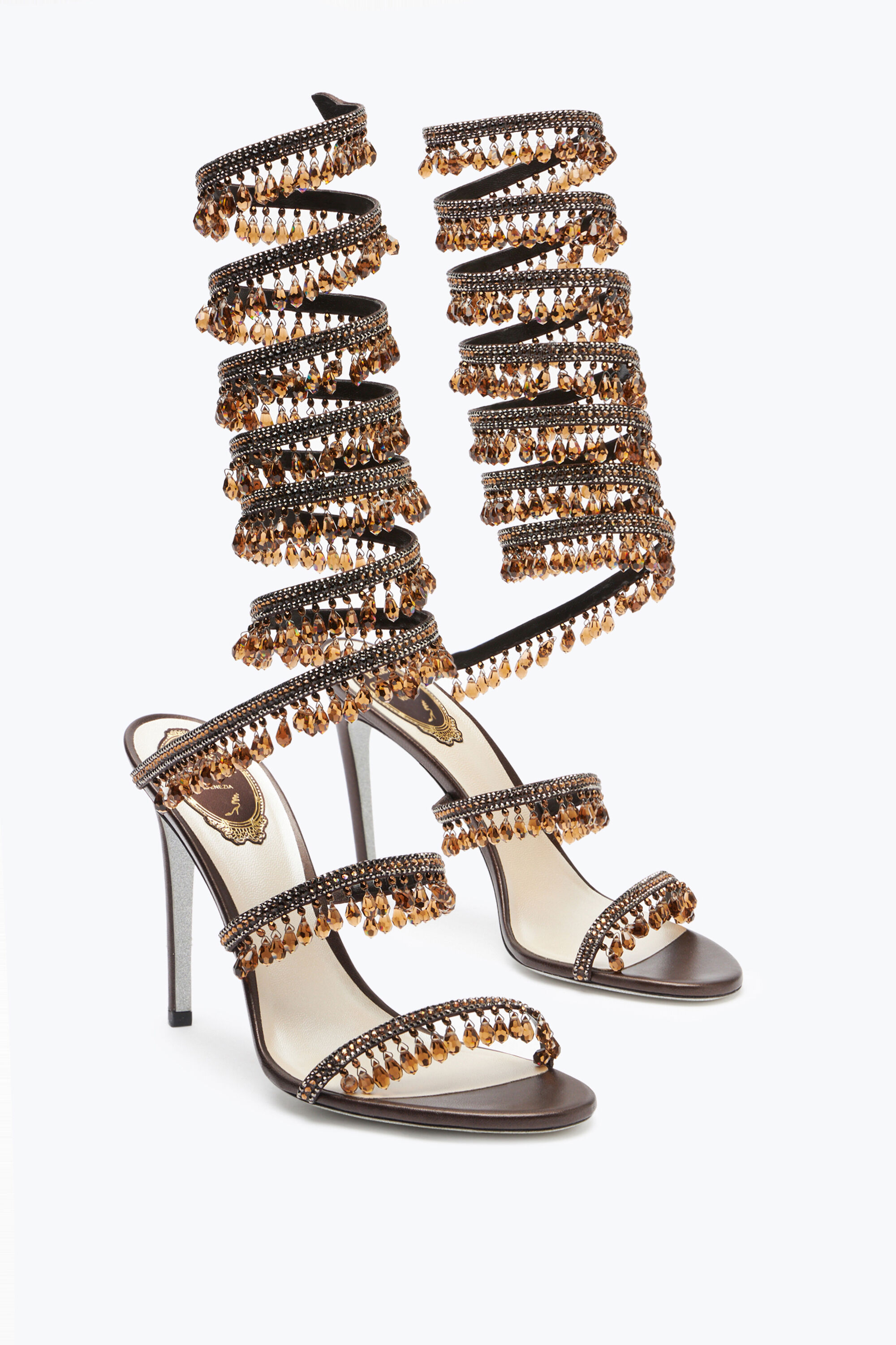 Jeweled Chandelier Crystal Chestnut Brown Sandal 105 | Rene Caovilla®