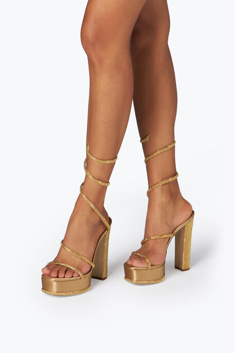 Cleo Crystal Gold Platform Sandal 130