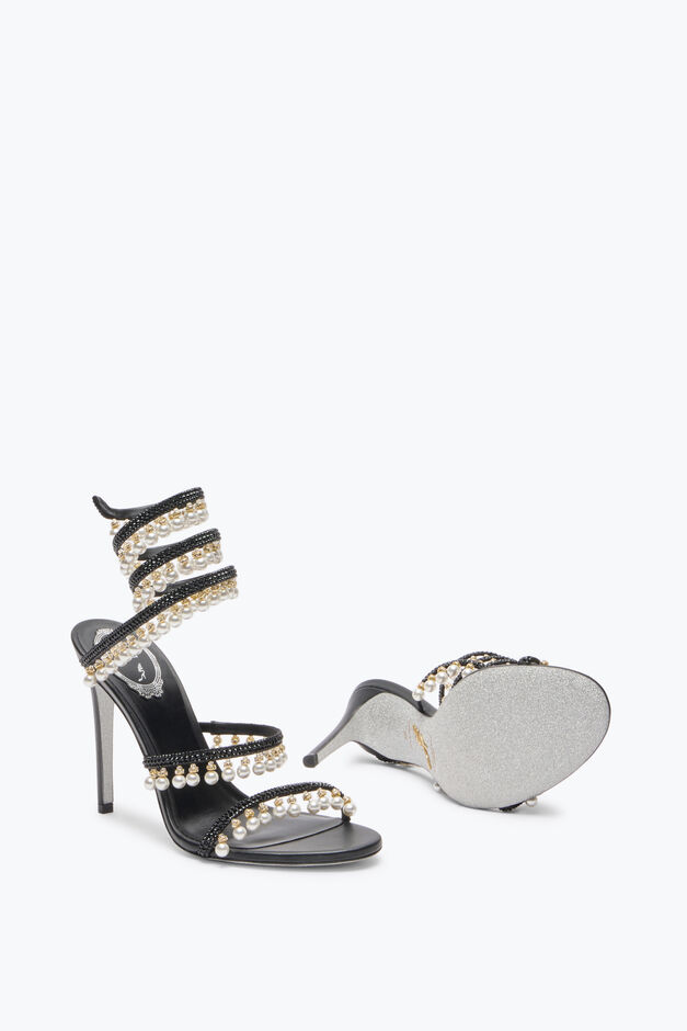 CHANDELIER BLACK SANDAL WITH PEARLS 105