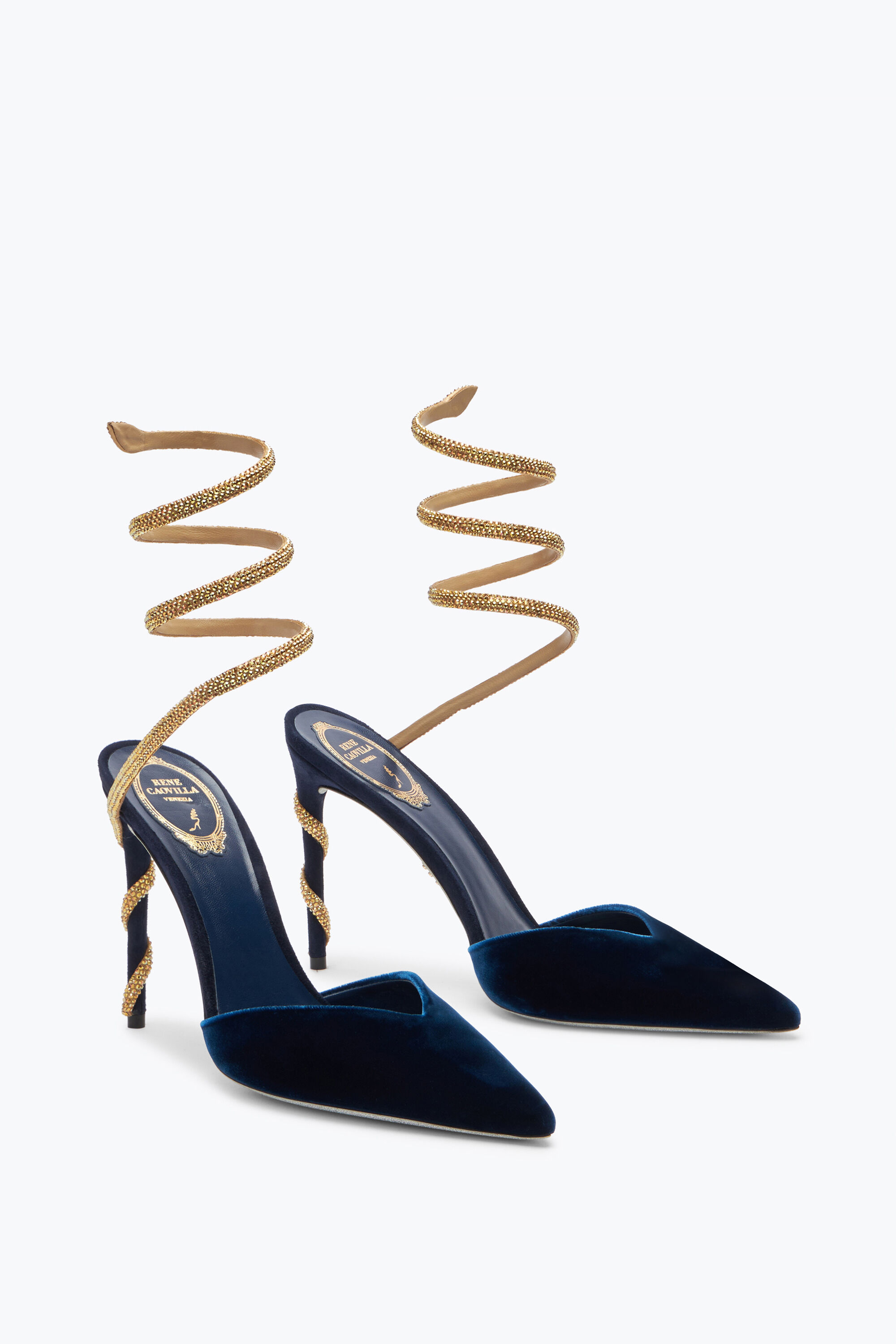 Jeweled Margot Deep Blue Slingback Pump 105 | Rene Caovilla®