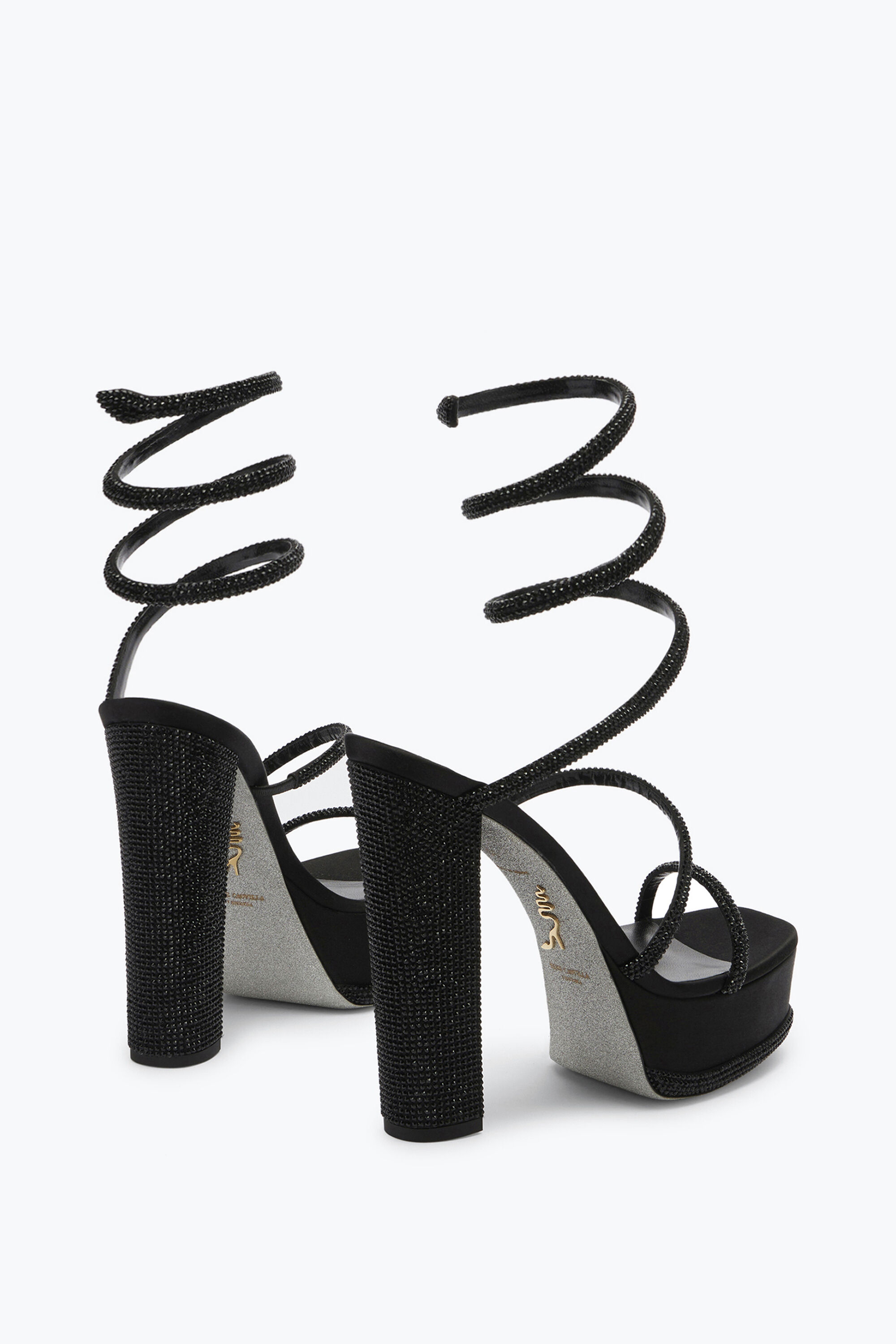 Jeweled Cleo Crystal Black Platform Sandal Rene Caovilla
