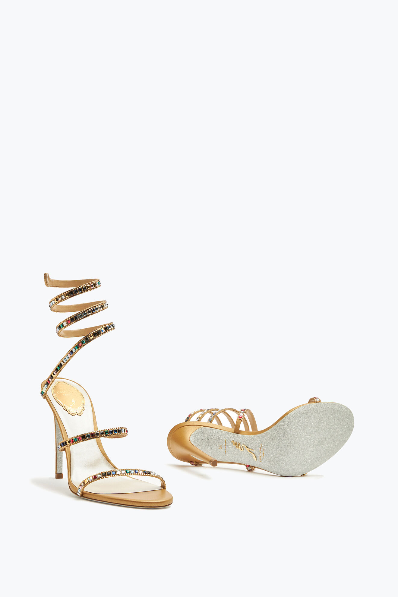 Cleo Crystal Gold Sandal 105 Sandals in Gold for Women | Rene Caovilla®