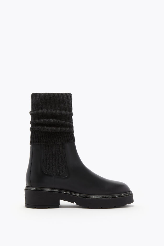 BIKA LEATHER AND CASHMERE BLACK ANKLE BOOT WITH CRYSTALS 50