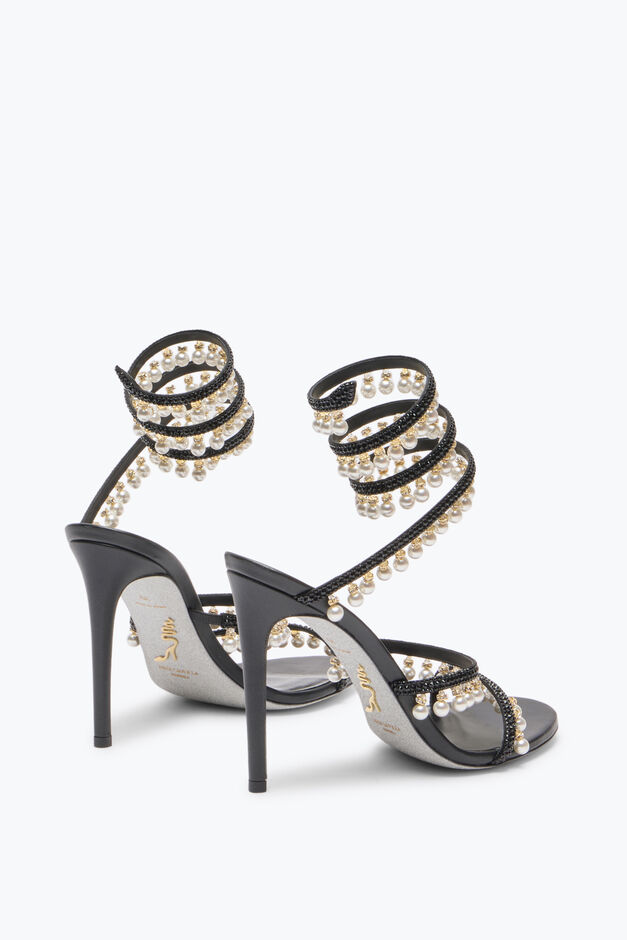 CHANDELIER BLACK SANDAL WITH PEARLS 105