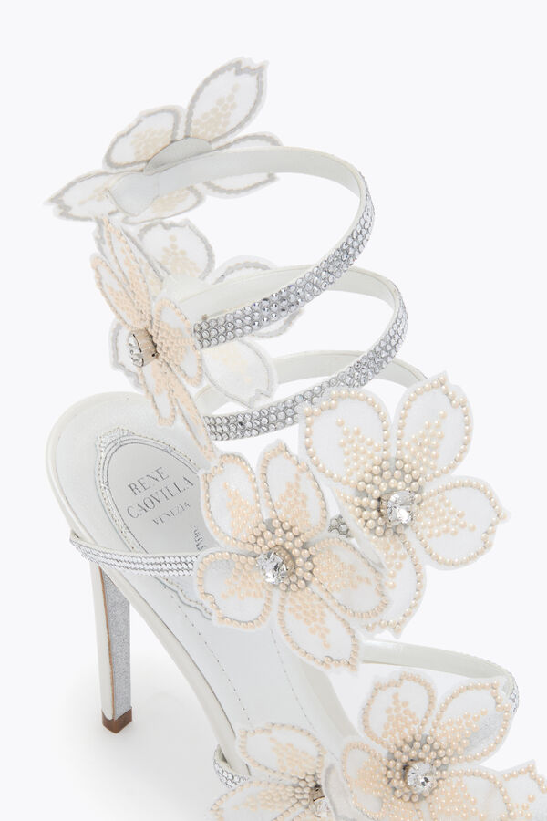 PEACH FLOWER IVORY SATIN/CRYSTAL-CREAM STRASS SANDAL