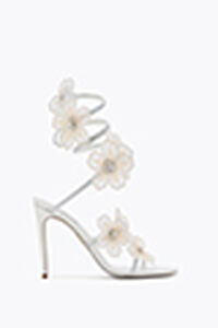 PEACH FLOWER IVORY SATIN/CRYSTAL-CREAM STRASS SANDAL