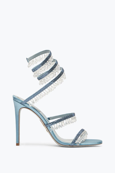 Sandales René Caovilla Cleo, Bleu Aigue-marine Avec Cristaux, Talons 105 - Taille 40