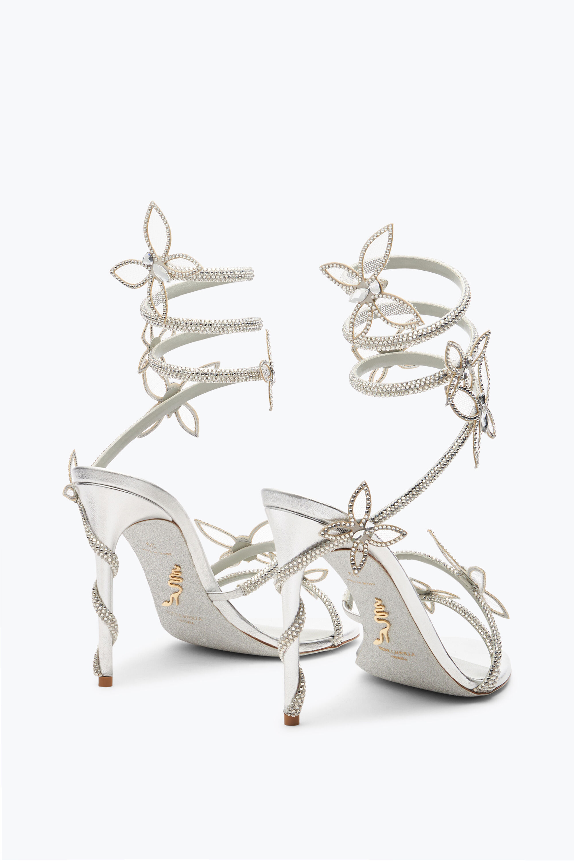 Jeweled Margot Mirrored Gray Sandal With Butterflies 105