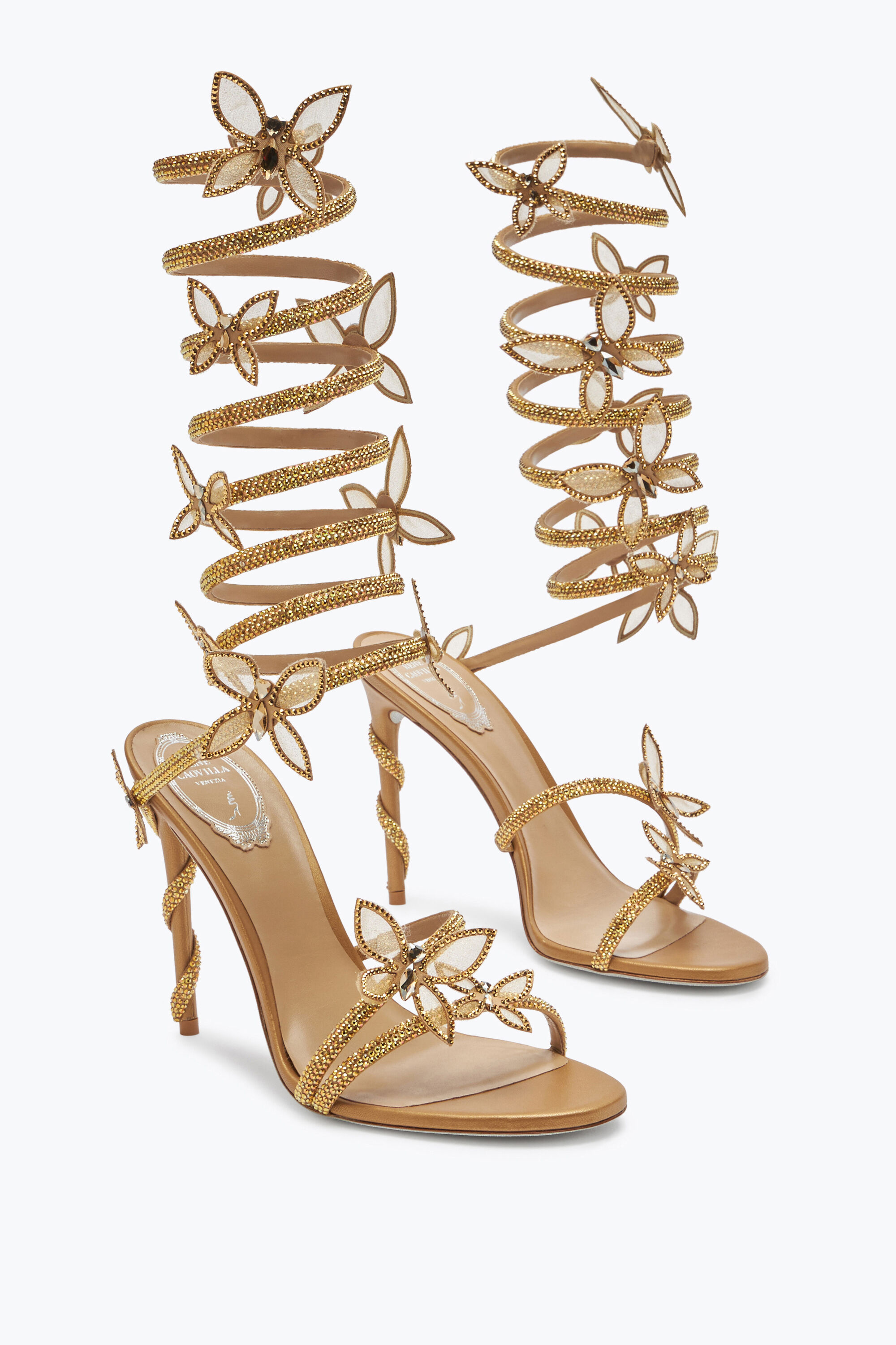 Jeweled Margot Butterfly Crystal Gold Sandal 105 Rene Caovilla