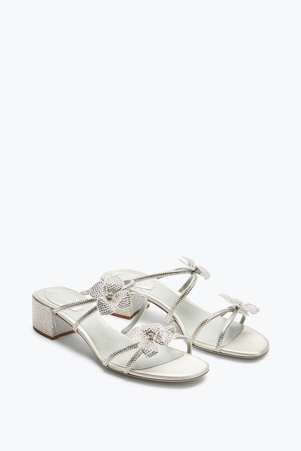 Floriane Silver Slider Sandal With Flowers 40