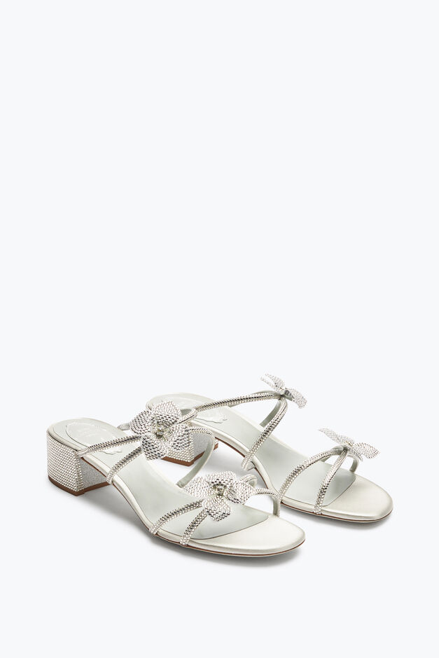 Floriane Silver Mule With Flowers 40