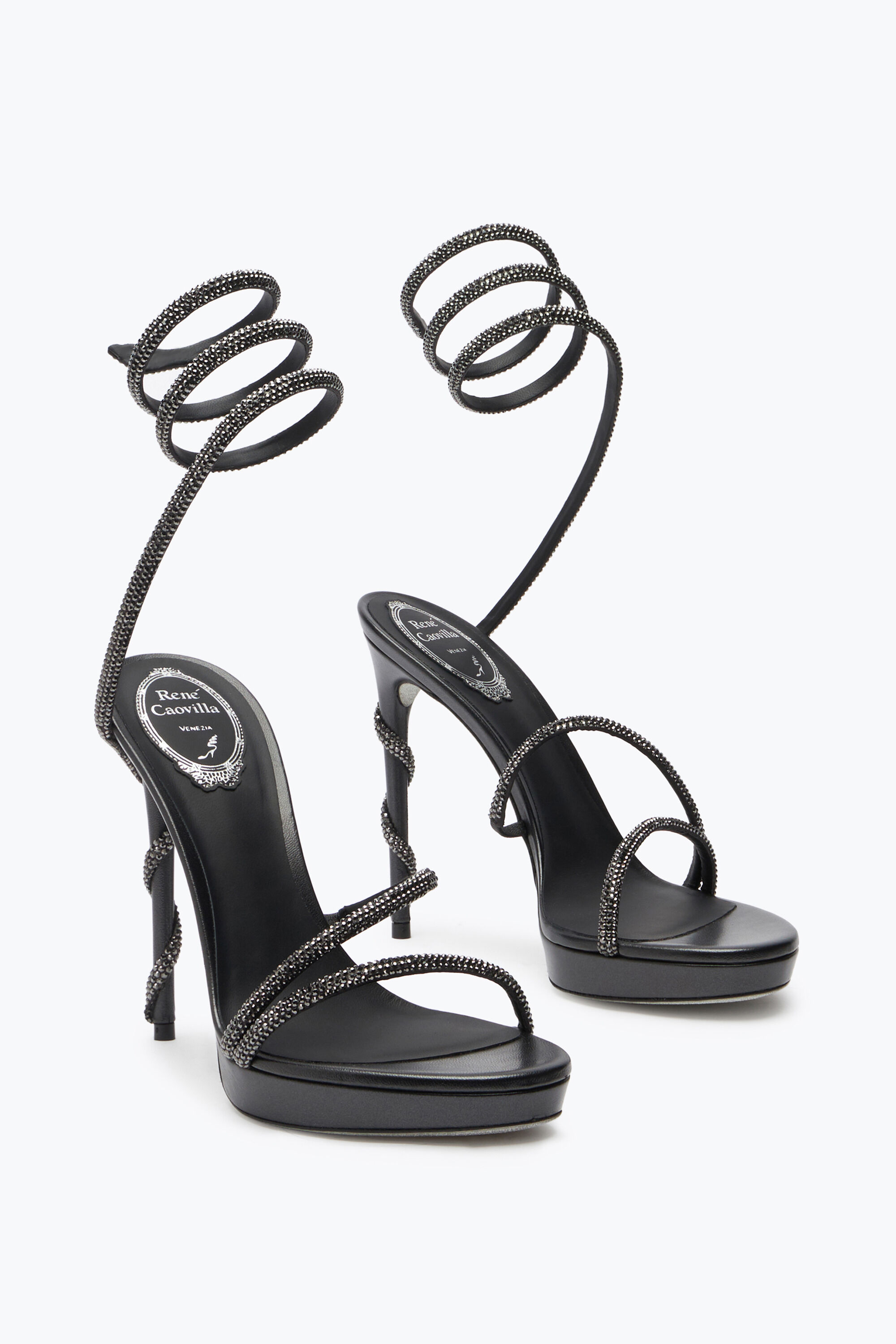 【代引き不可】 Jeweled Rene | 120 SANDAL PLATFORM BLACK CRYSTAL MARGOT 靴
