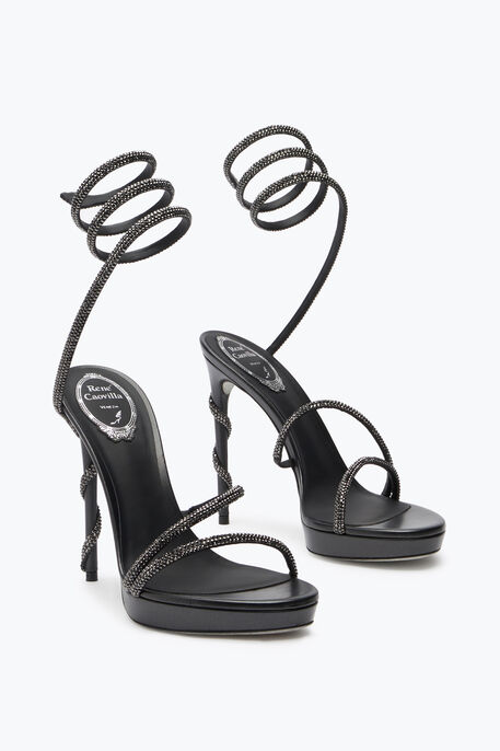 MARGOT CRYSTAL BLACK PLATFORM SANDAL 120