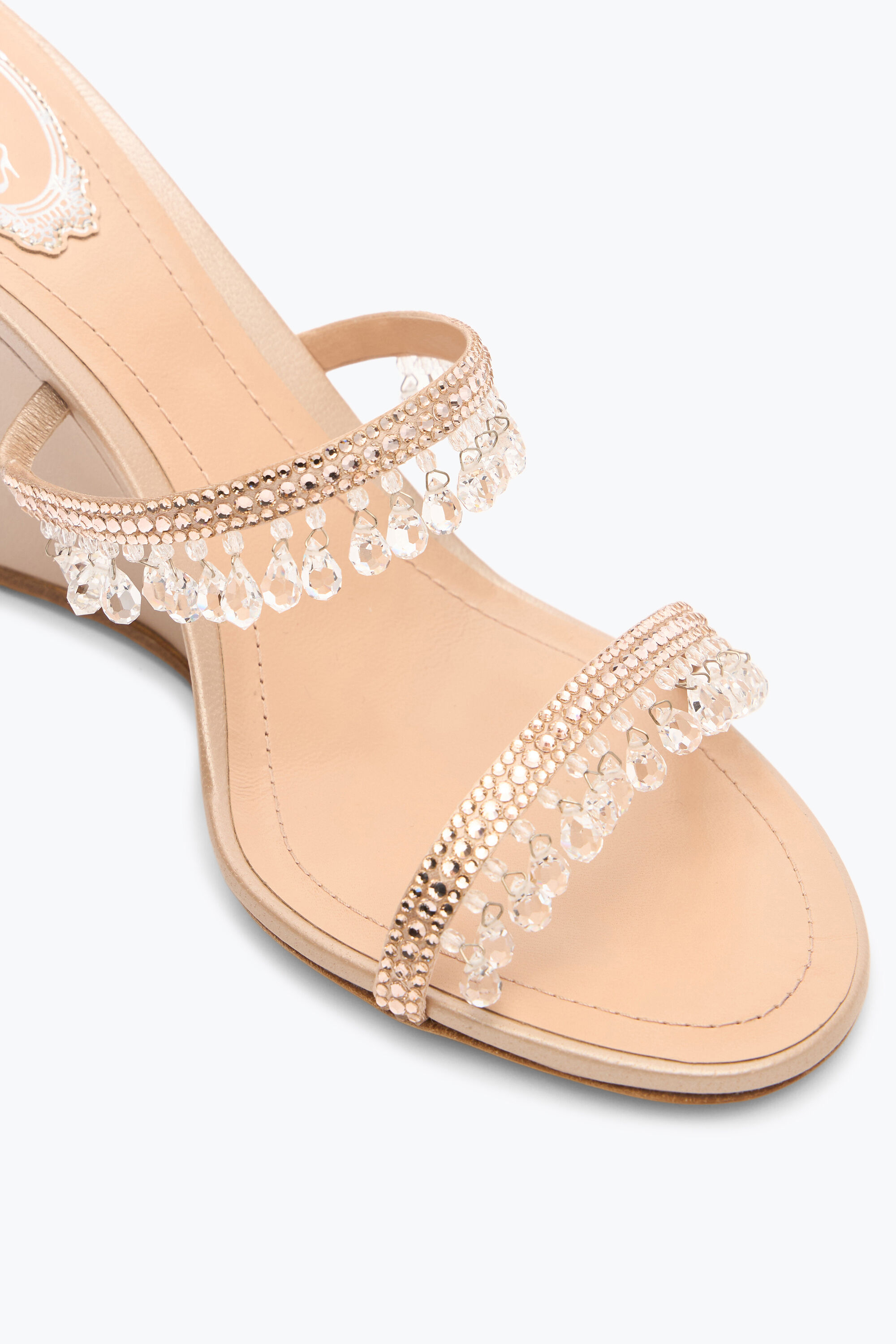 Jeweled CHANDELIER POWDER PINK WEDGE SANDAL 80 | Rene Caovilla®