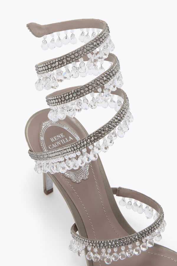 CHANDELIER TAUPE SATIN/BLACK DIAMOND STRASS SANDAL