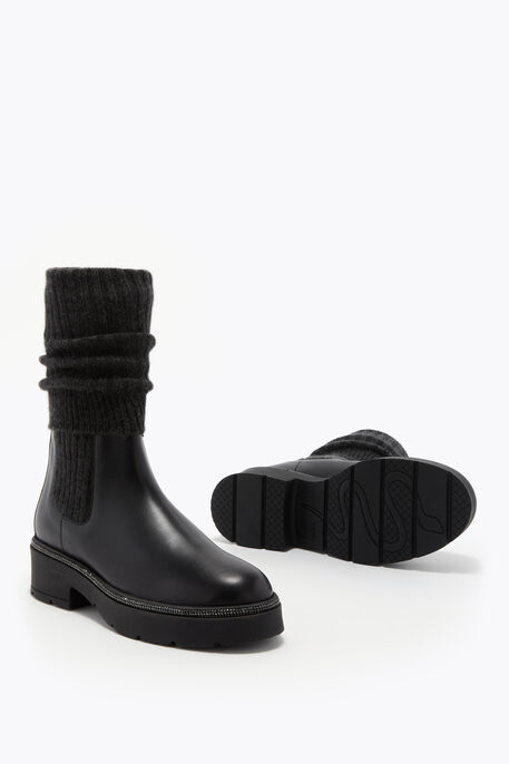 BIKA LEATHER AND CASHMERE BLACK ANKLE BOOT WITH CRYSTALS 50