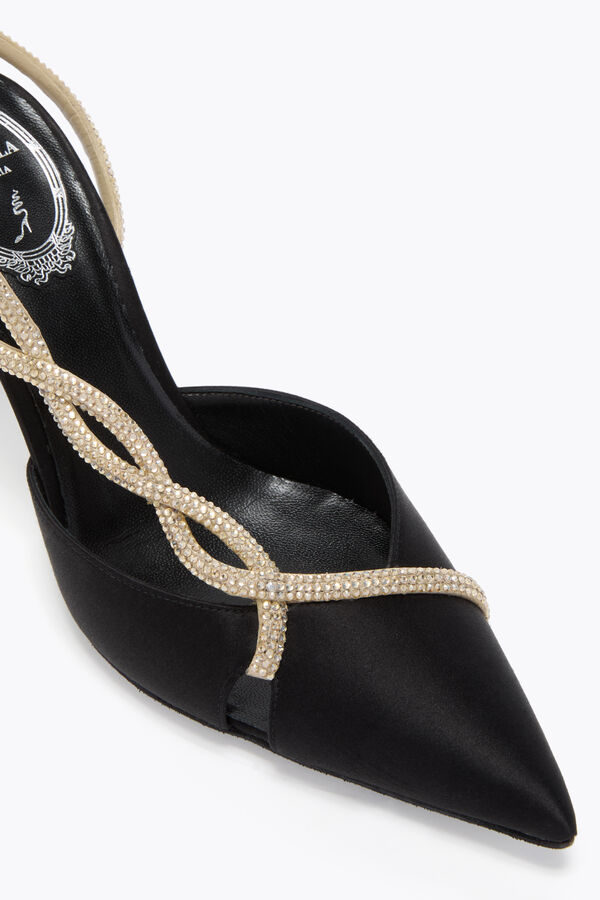 BRAID BLACK SATIN/GOLDEN SHADOW STRASS SLINGBACK