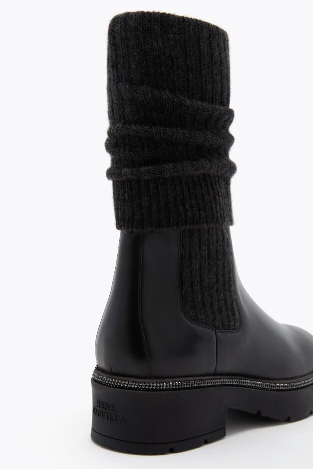 BIKA LEATHER AND CASHMERE BLACK ANKLE BOOT WITH CRYSTALS 50