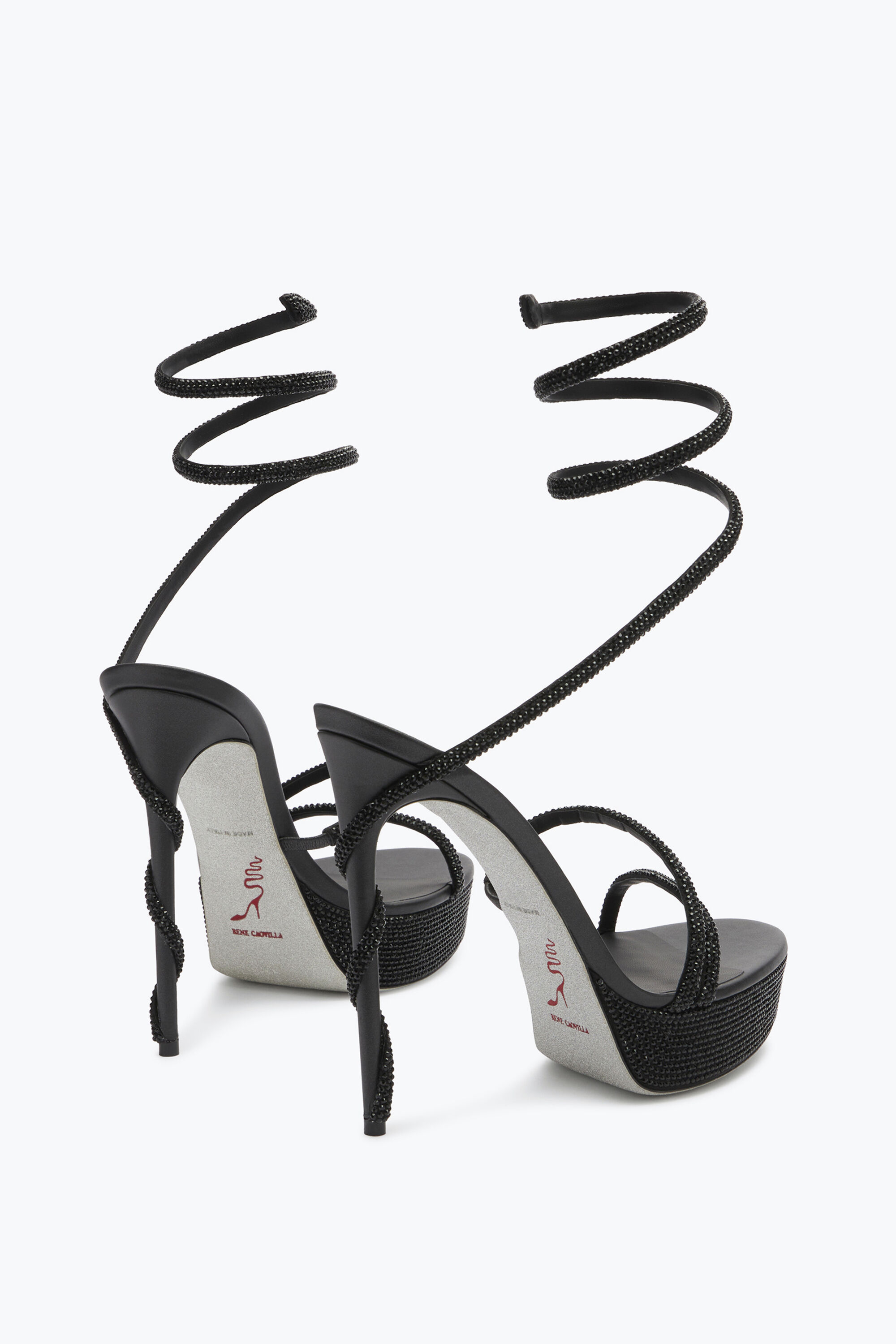Jeweled MARGOT CRYSTAL BLACK PLATFORM SANDAL 130 | Rene