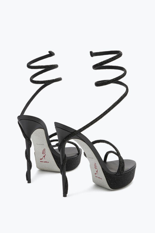 MARGOT CRYSTAL BLACK PLATFORM SANDAL 130