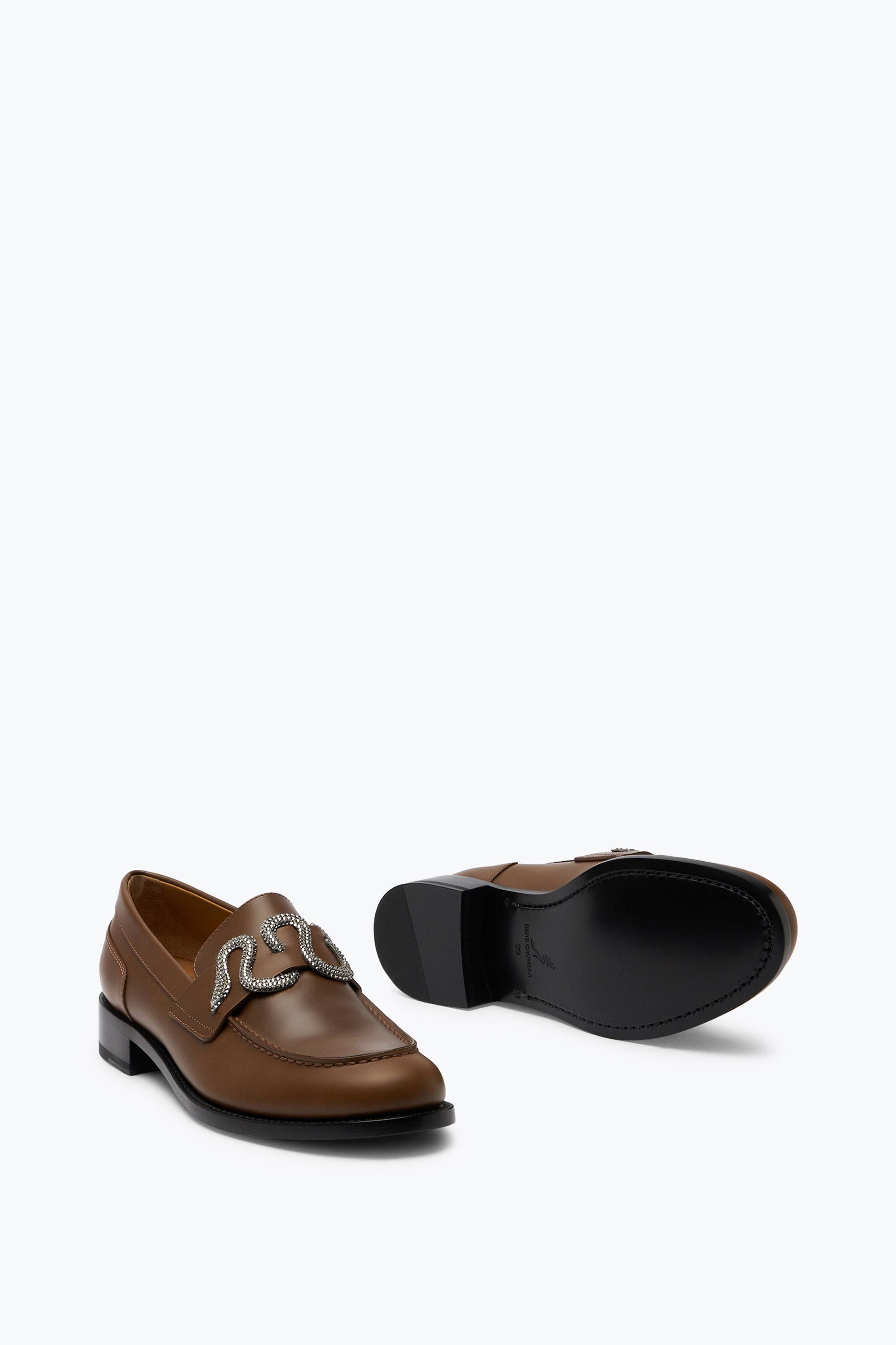 フラットシューズ Rene Caovilla Brown Leather Loafers Jeweled Morgana Brown Loafer With Silver Crystal 20 | Rene