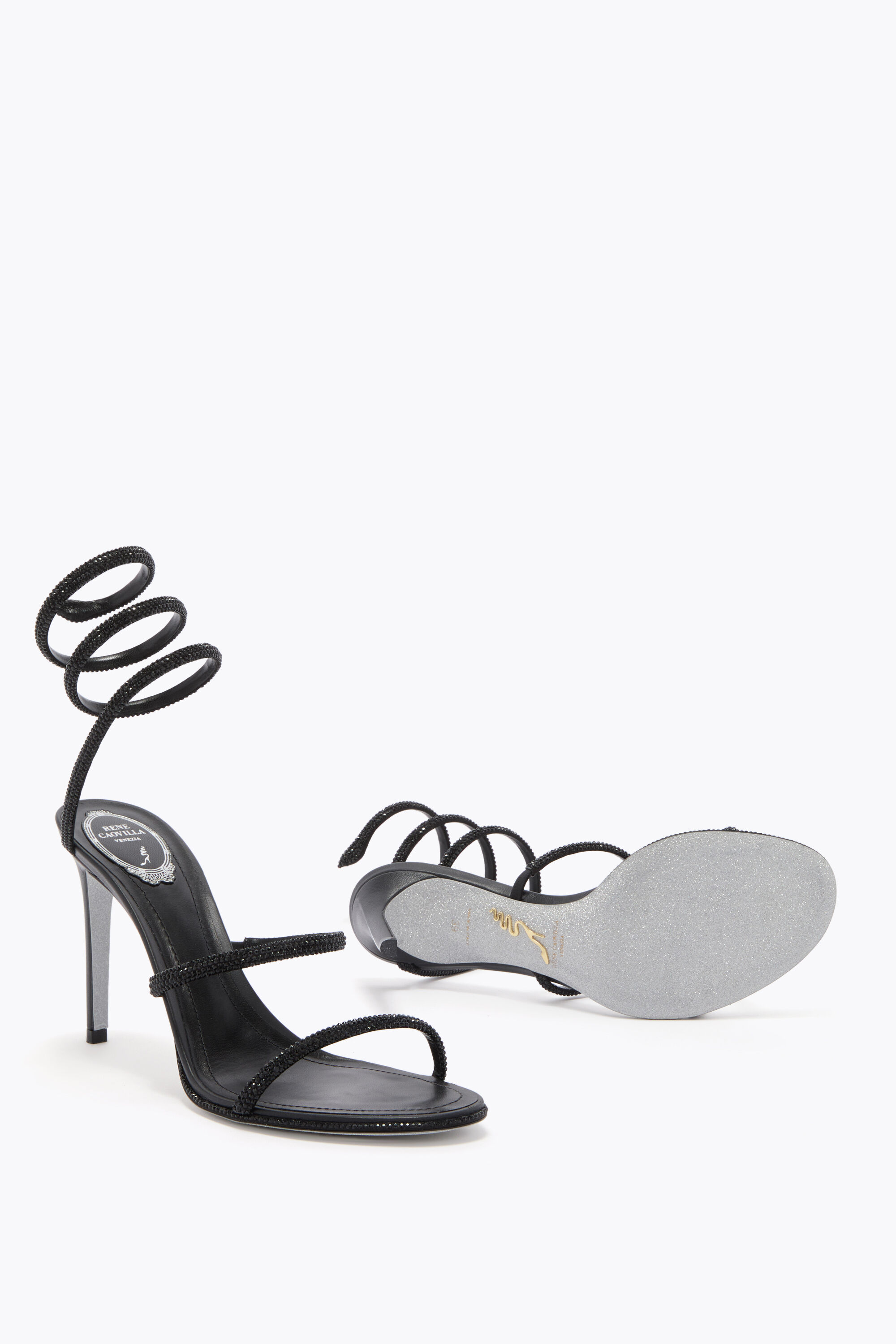 Jeweled CLEO BLACK SANDAL 105 | Rene Caovilla®