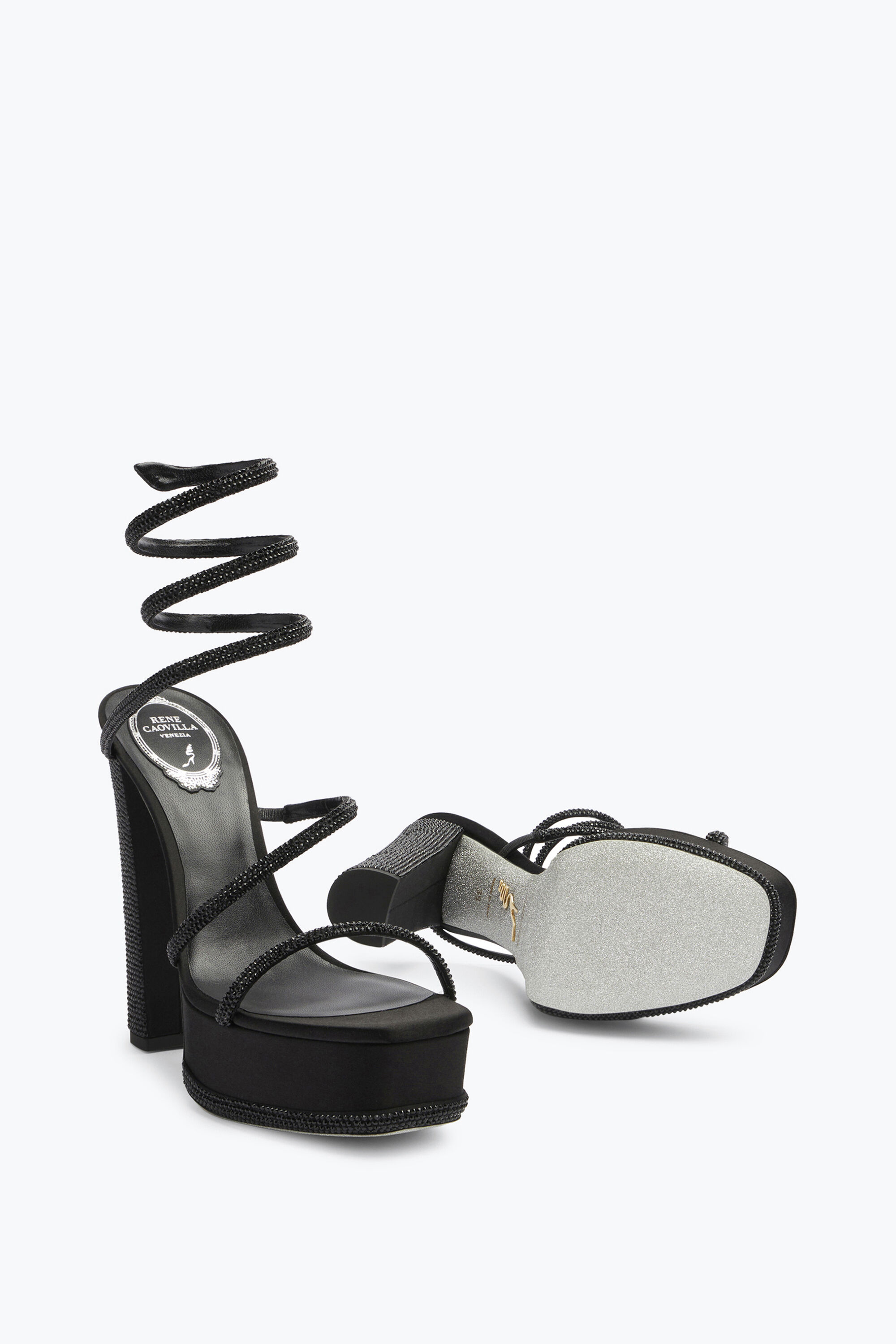 Jeweled Cleo Crystal Black Platform Sandal | Rene Caovilla®