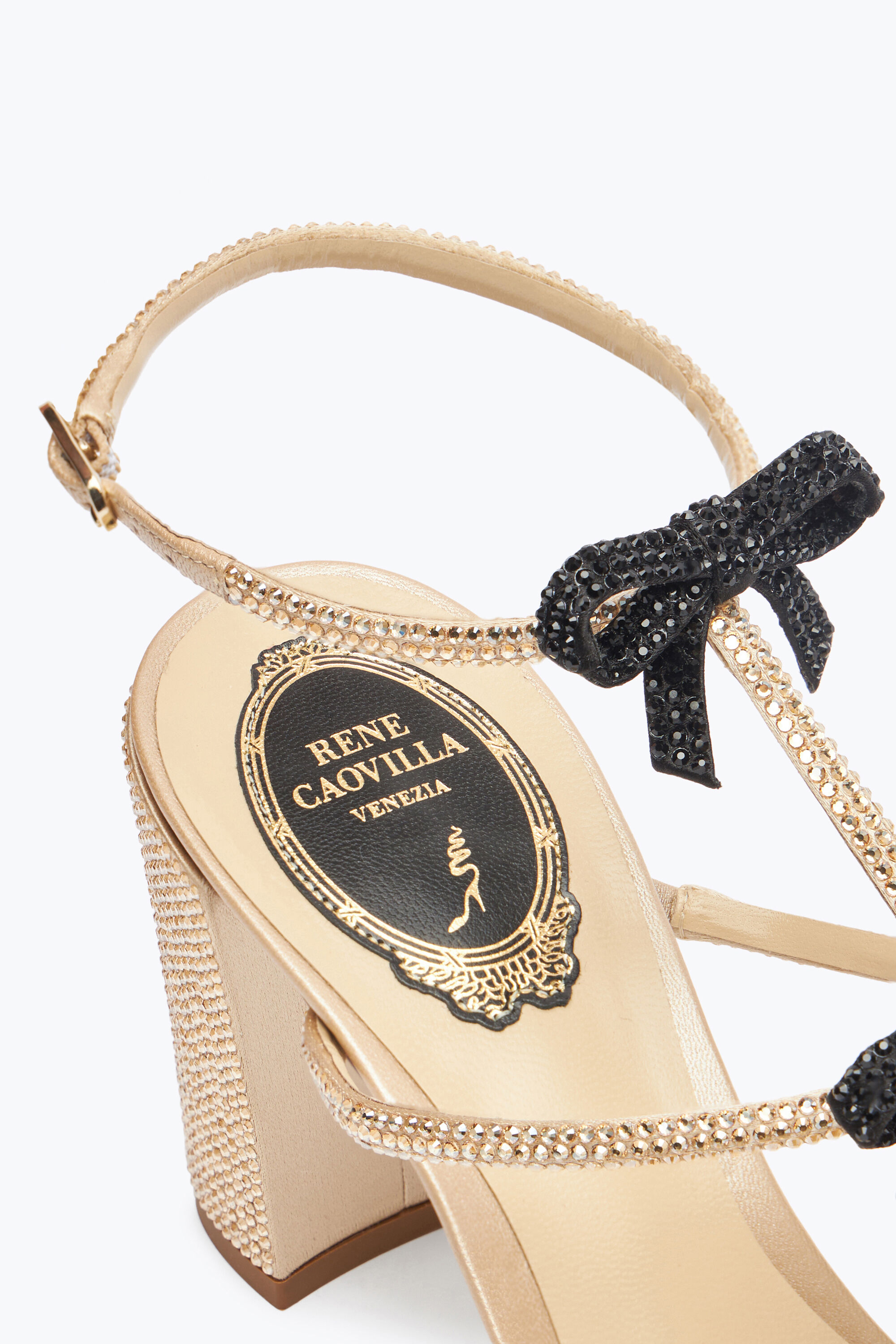 Jeweled Caterina Honey And Black Sandal 80 | Rene Caovilla® Jeweled Caterina Honey And Black Sandal 80 | Rene Caovilla®
