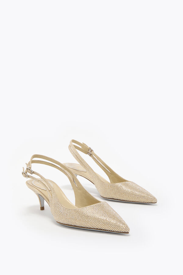 OLIVIA BEIGE SATIN/GOLDEN SHADOW STRASS SLINGBACK